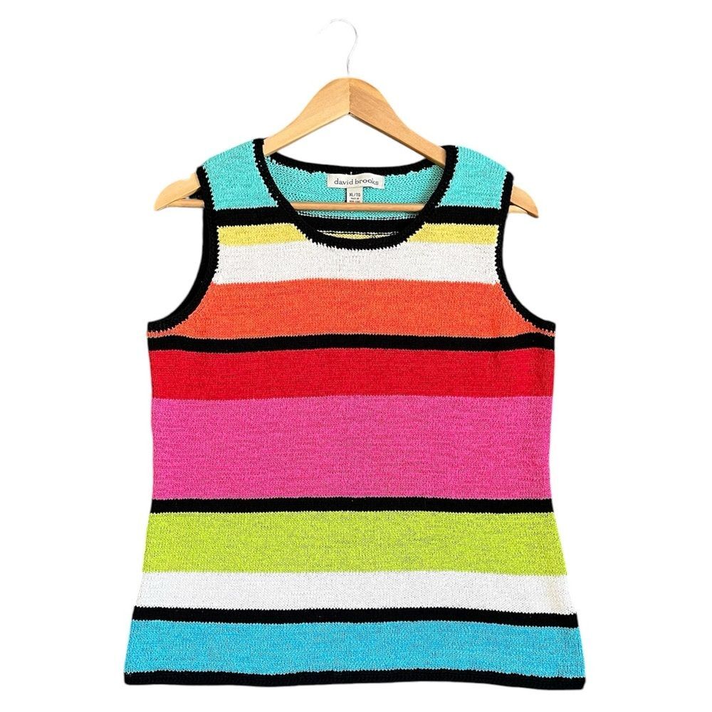 David Brooks Vintage XL Color Block Cotton Blend Sleeveless Artsy Boho Retro